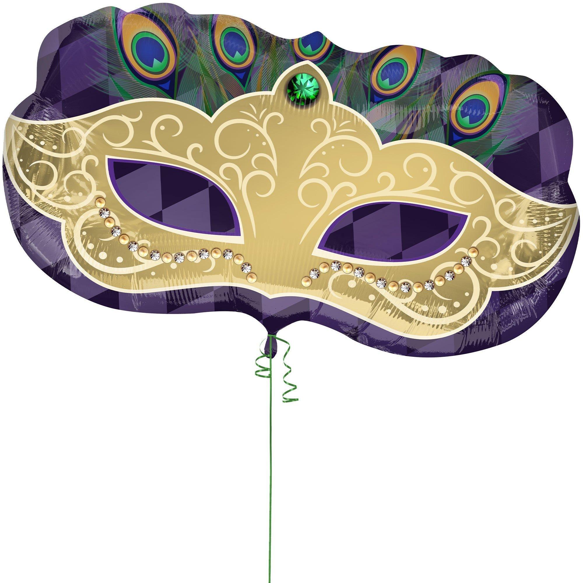 Premium Masquerade Mask Mardi Gras Foil Balloon Bouquet with Balloon Weight, 13pc